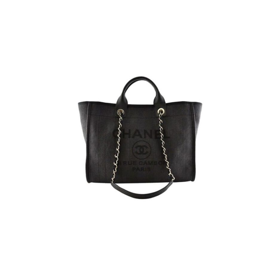 CHANEL Woven Straw Raffia Striped Medium Deauville Tote