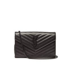 Saint Laurent Chain-strap YSL-plaque grained-leather wallet