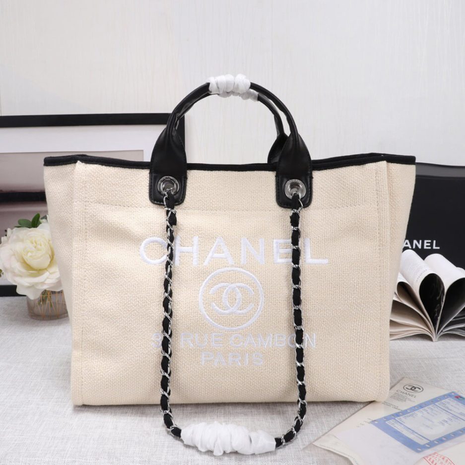 CHANEL Woven Straw Raffia Striped Medium Deauville Tote - Image 2