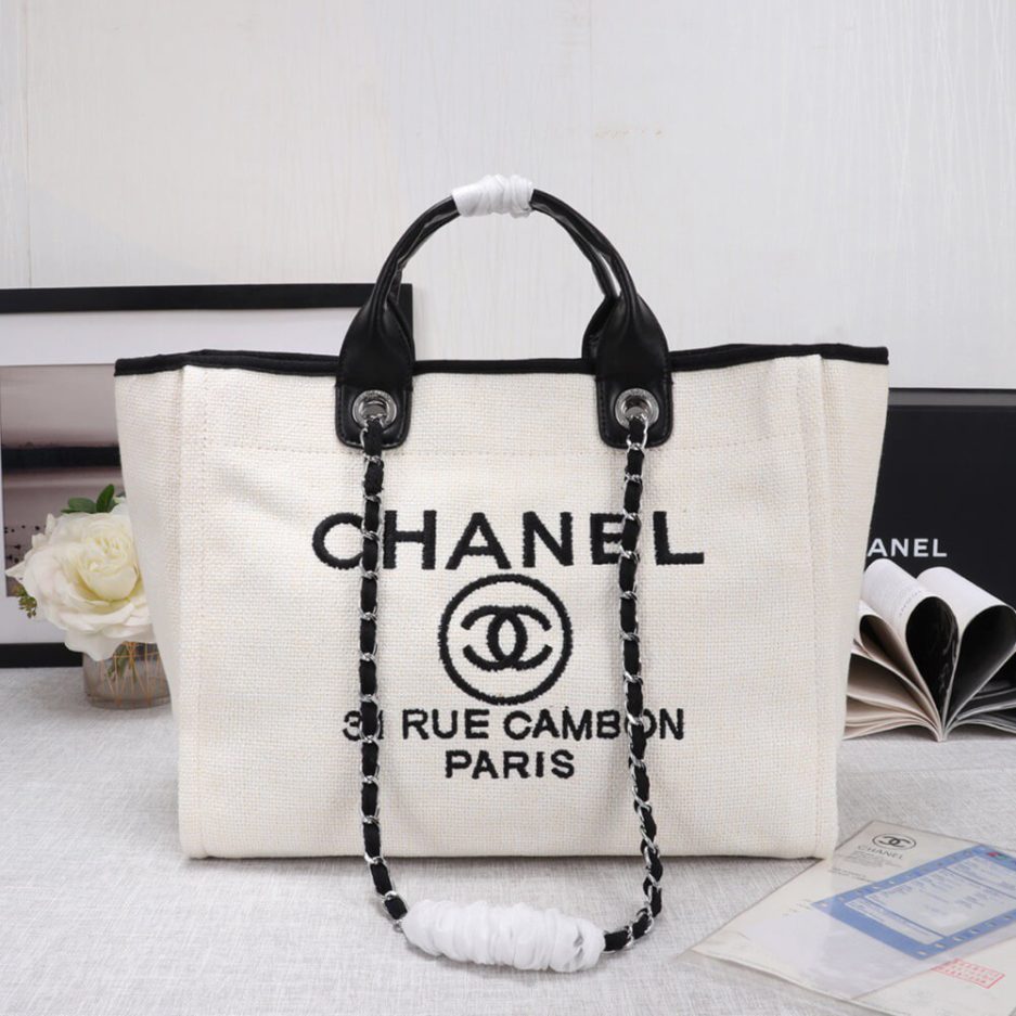 CHANEL Woven Straw Raffia Striped Medium Deauville Tote - Image 2