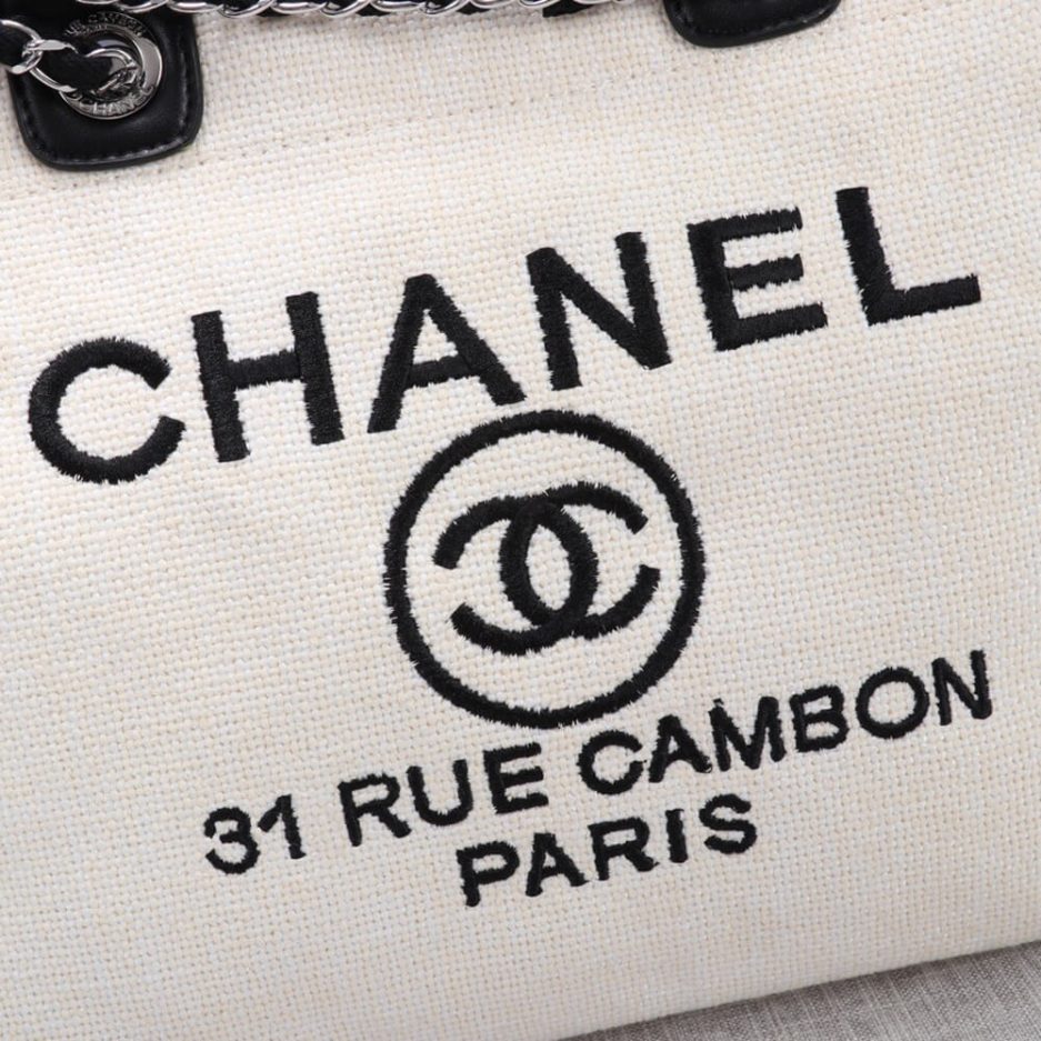 CHANEL Woven Straw Raffia Striped Medium Deauville Tote - Image 4