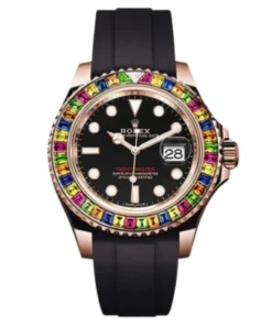 YACHT MASTER 1 GOLDEN DIAMOND BEZEL BLACK DIAL RUBBER STRAP 40MM 116695SATS