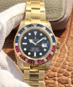 SUBMARINER GOLDEN BLUE / RED DIAMOND BLACK DIAL 40MM